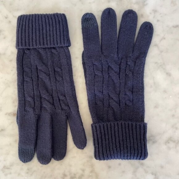 TALBOTS Navy Soft Cable Knit Cotton Blend Gloves One Size - Picture 1 of 12